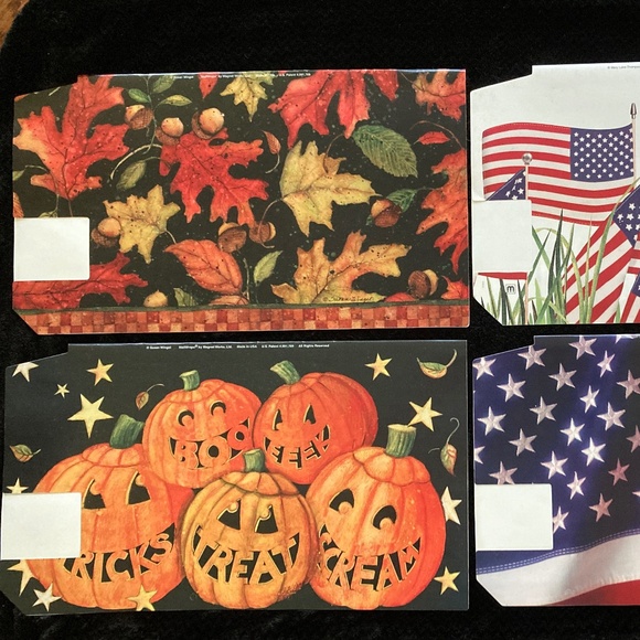 Mailwraps 4 Magnetic Mailbox Covers + 1 FREE/Leaves/Pumpkins/Flags & Snowmen/EUC - Picture 2 of 11